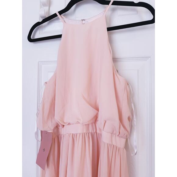 NWT BHLDN Anthropologie Blush Pink Halter Gown Dress XS Bridesmaid Wedding Event - Picture 4 of 10
